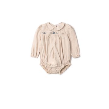 Clo Baby Short Onesie With Floral Embroidery At Top Front