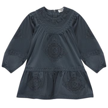 Charlotte & George Girls Velvet Dress With Lace Neckline