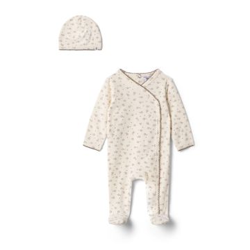 Little Fragile Baby Flower Jersey Knit Romper Set With Scallop Stitches