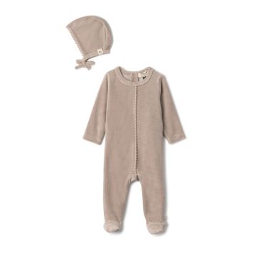 Bebe Bella Baby Velour Pom Pom Onesie With Bonnet