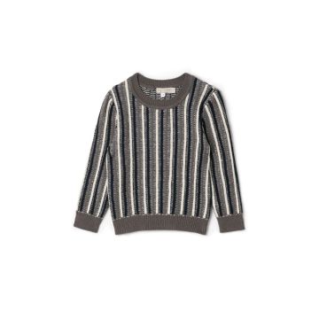 N18 Boys Knit Sweater With Multi Color Knit Stripes Olive