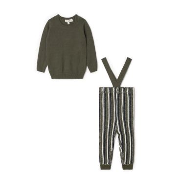 N18 Boys Knit Sweater And Overall With Color Knit Stripes