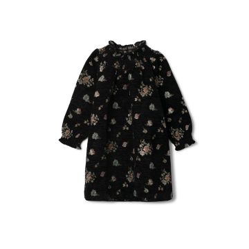Space Grey Girls Floral Brocade Velvet Dress