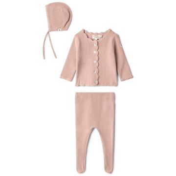 Bebe Bella Baby Knit Set With Crochet Trim Light Pink