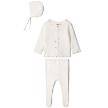 Bebe Bella Baby Knit Set With Crochet Trim White