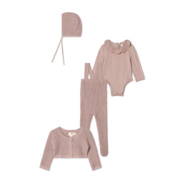 Apricot Baby Waffle Knit Overall Set