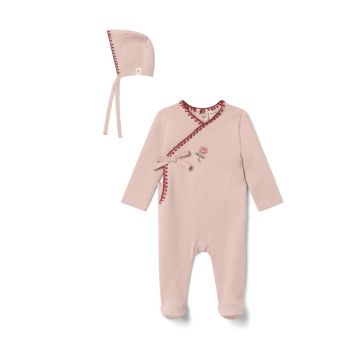 Bebe Bella Fake Wrap Stretchie With Embroidery Layette