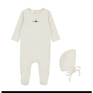 Bonette Bear Hanger Embroidered 3 pc Set White