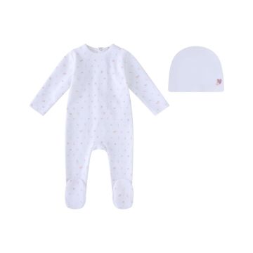 Mini Label White Butterfly All Over Print -Girls Footie and Hat 