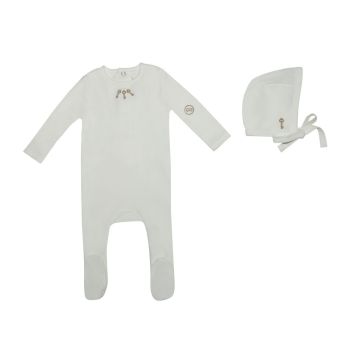 Mini Label Mini Embroidered Keys Footie and Bonnet White 
