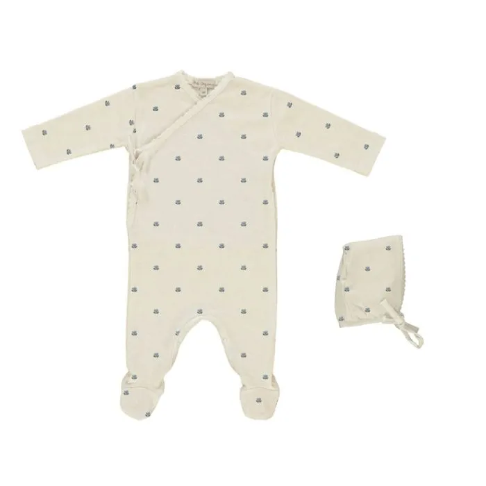 Bebe Organic Lisa Wrap Overall 3PC Set - Tulip Jacquard Bebe Organic Lisa Wrap Overall 3PC Set - Tulip Jacquard