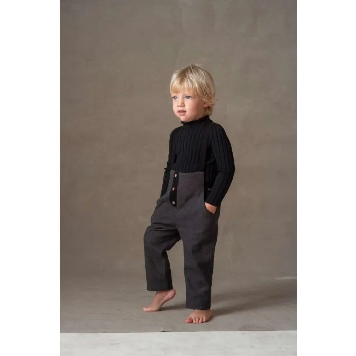 Popelin Grey Micro-herringbone Contrasting Dungarees