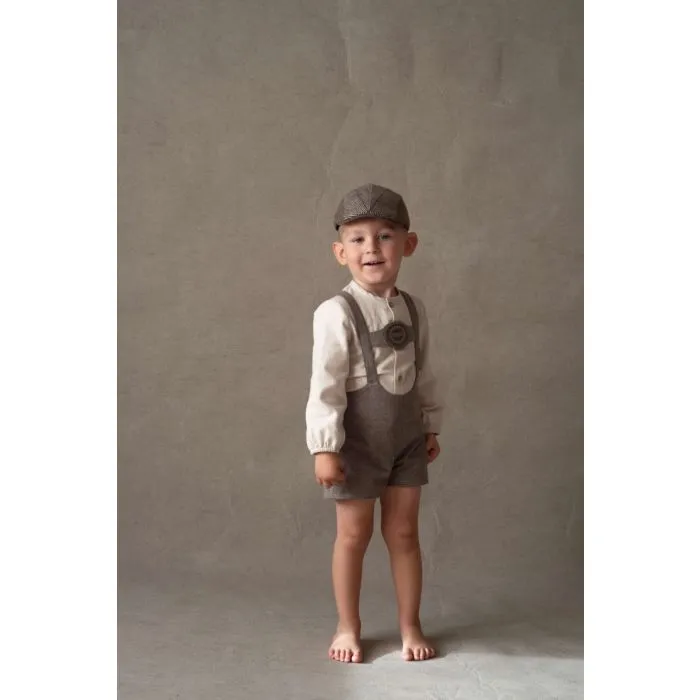 popelin / 25AW Brown dungarees サイズ2-3y Popelin Brown Oxford Cloth Short Dungarees