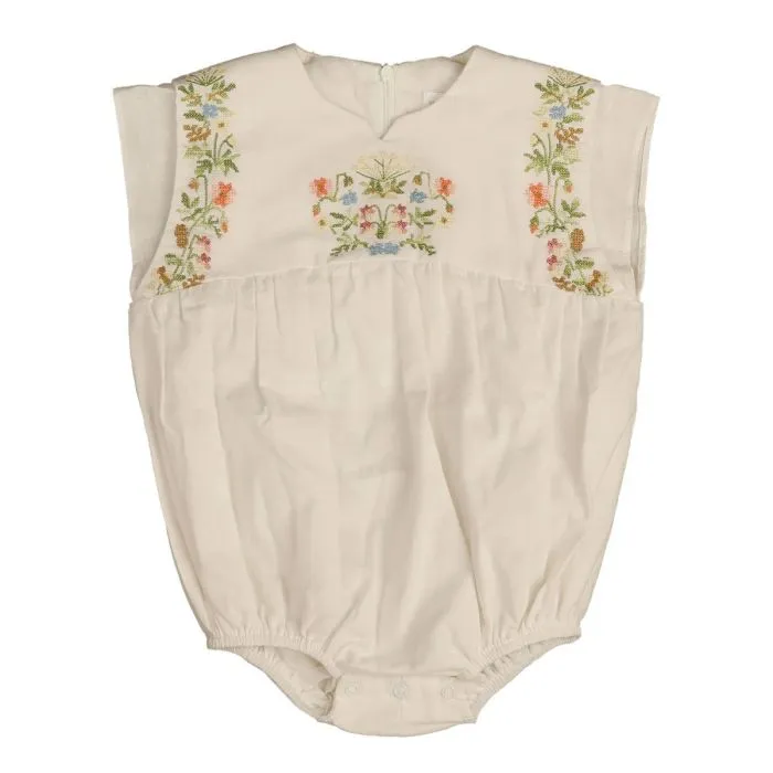 Noma FLORAL CROSS STITCH EMBROIDERY BABY ROMPER White