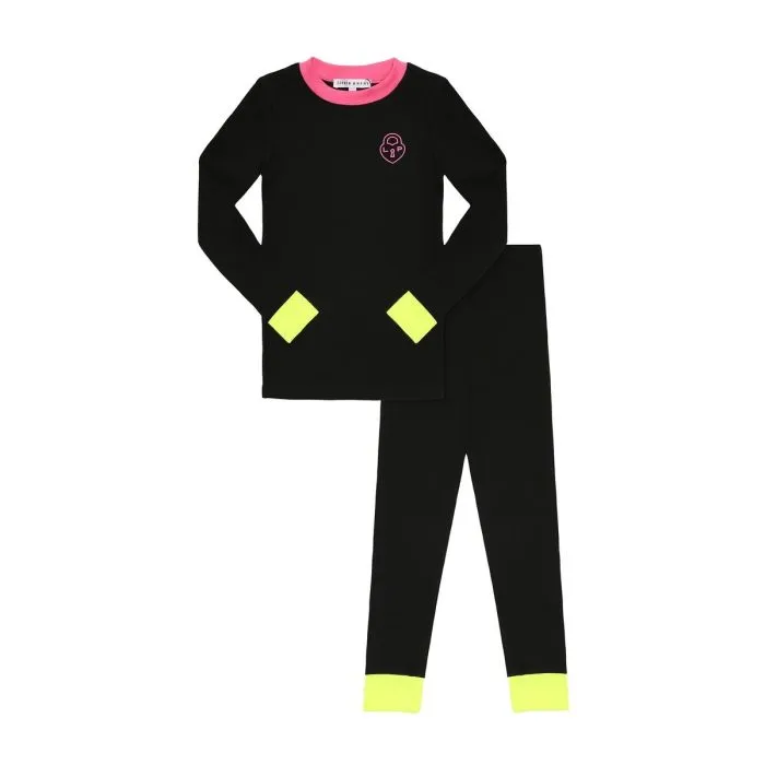 Little Parni Heartlock Neon Cuff Teen Pajamas PJ84 - Black/Pink final sale Little Parni Heartlock Neon Cuff Teen Pajamas PJ84 - Black/Pink final sale