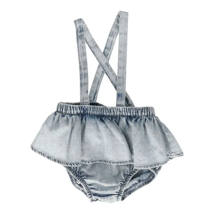 Lil Legs - Flutter Suspender Bloomer - Blue Wash Lil Legs - Flutter Suspender Bloomer - Blue Wash