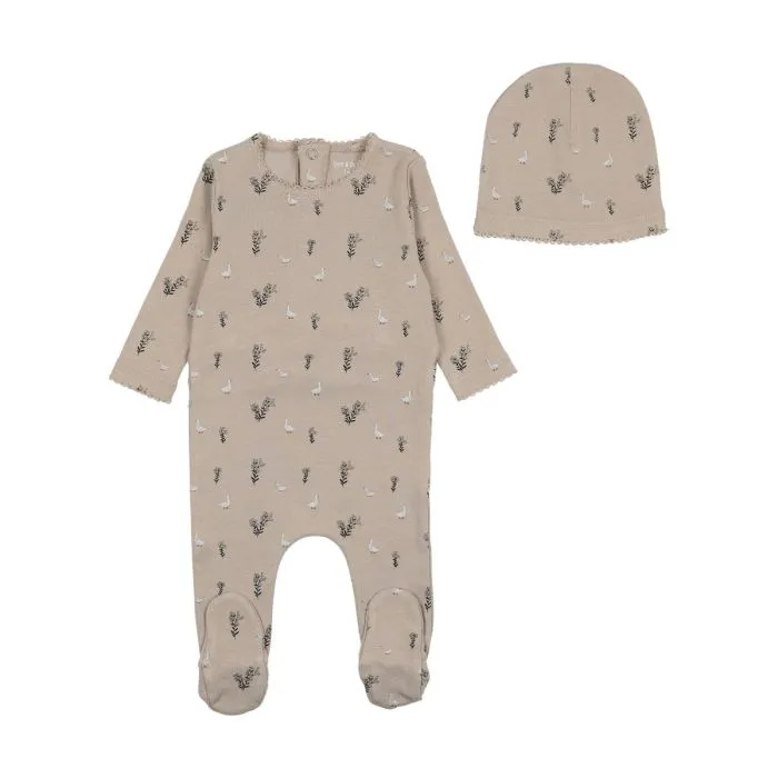 Bee & Dee Embroidered Safety Pin Footie with Beanie - Blue Smoke Bee & Dee Embroidered Safety Pin Footie with Beanie - Blue Smoke