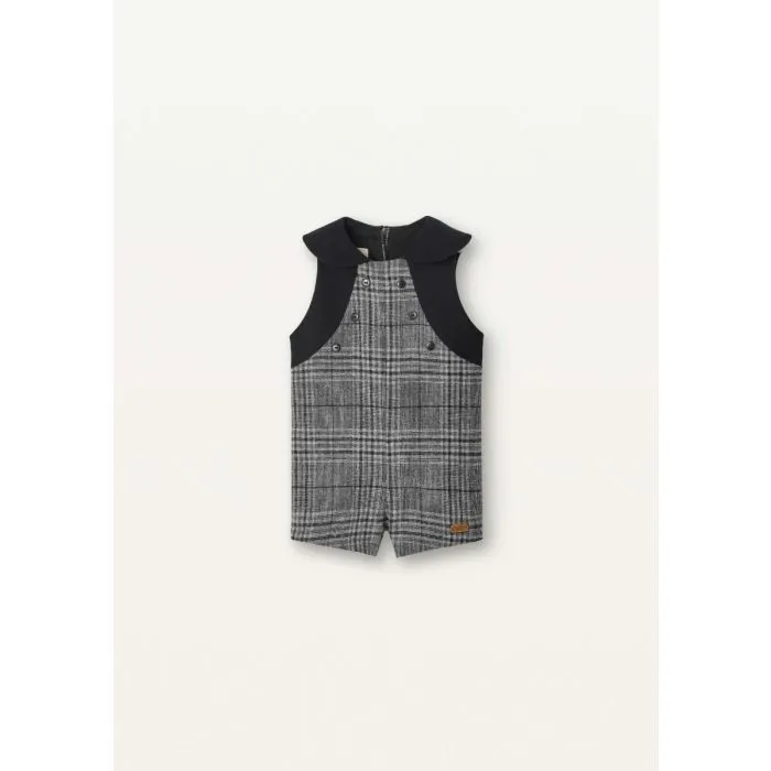 Popelin Grey Plaid Woollen Dungarees