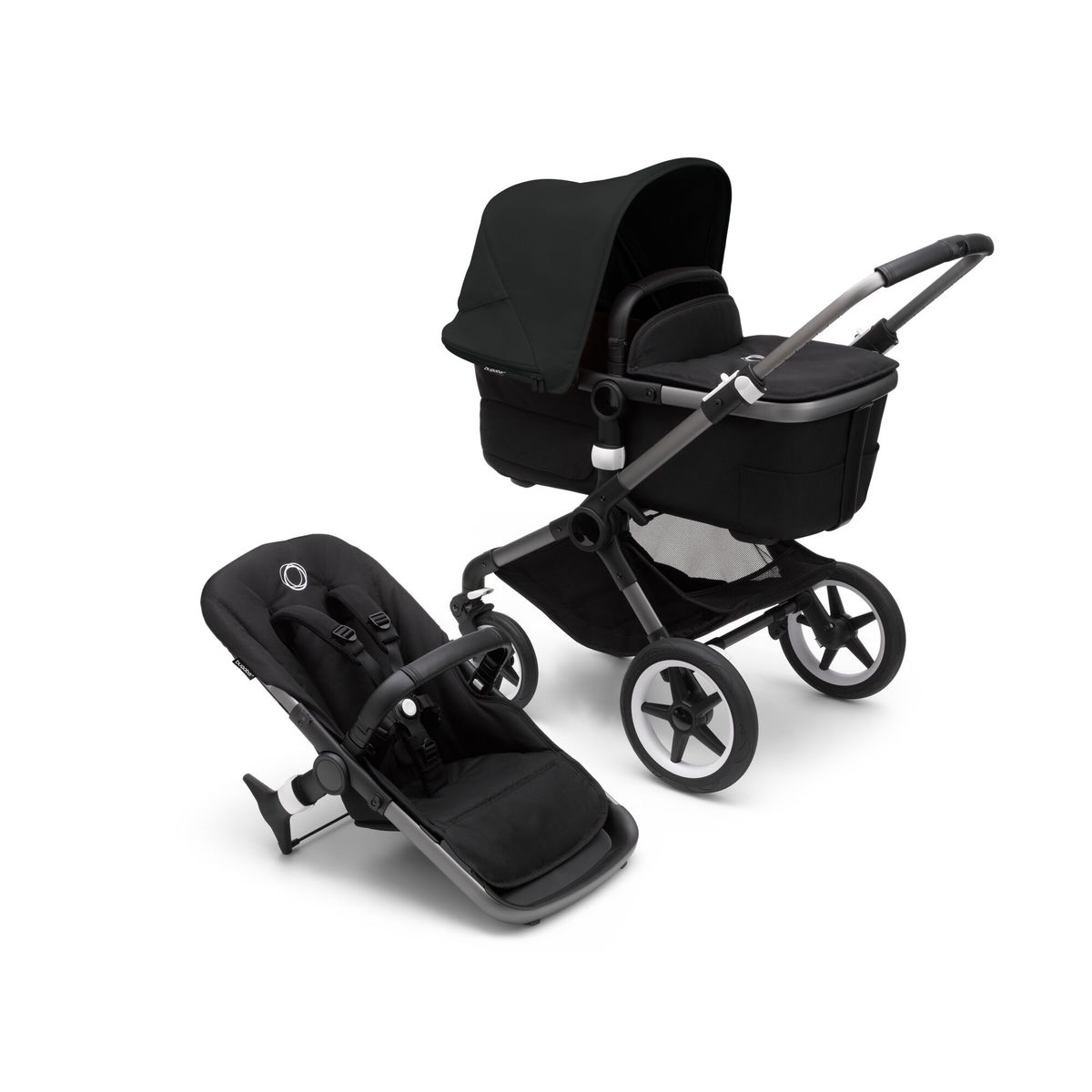 Fox3 Complete Stroller Aluminum Base/Black Fabric &amp; Sun Canopy (Special Order (allow extra time for delivery))